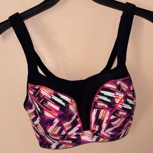 Panache Black and Pink Patterned Sports Bra 34E